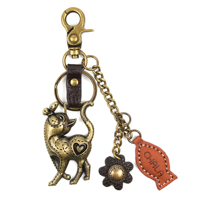 Chala Metal and Vegan Leather Cat Key Chain