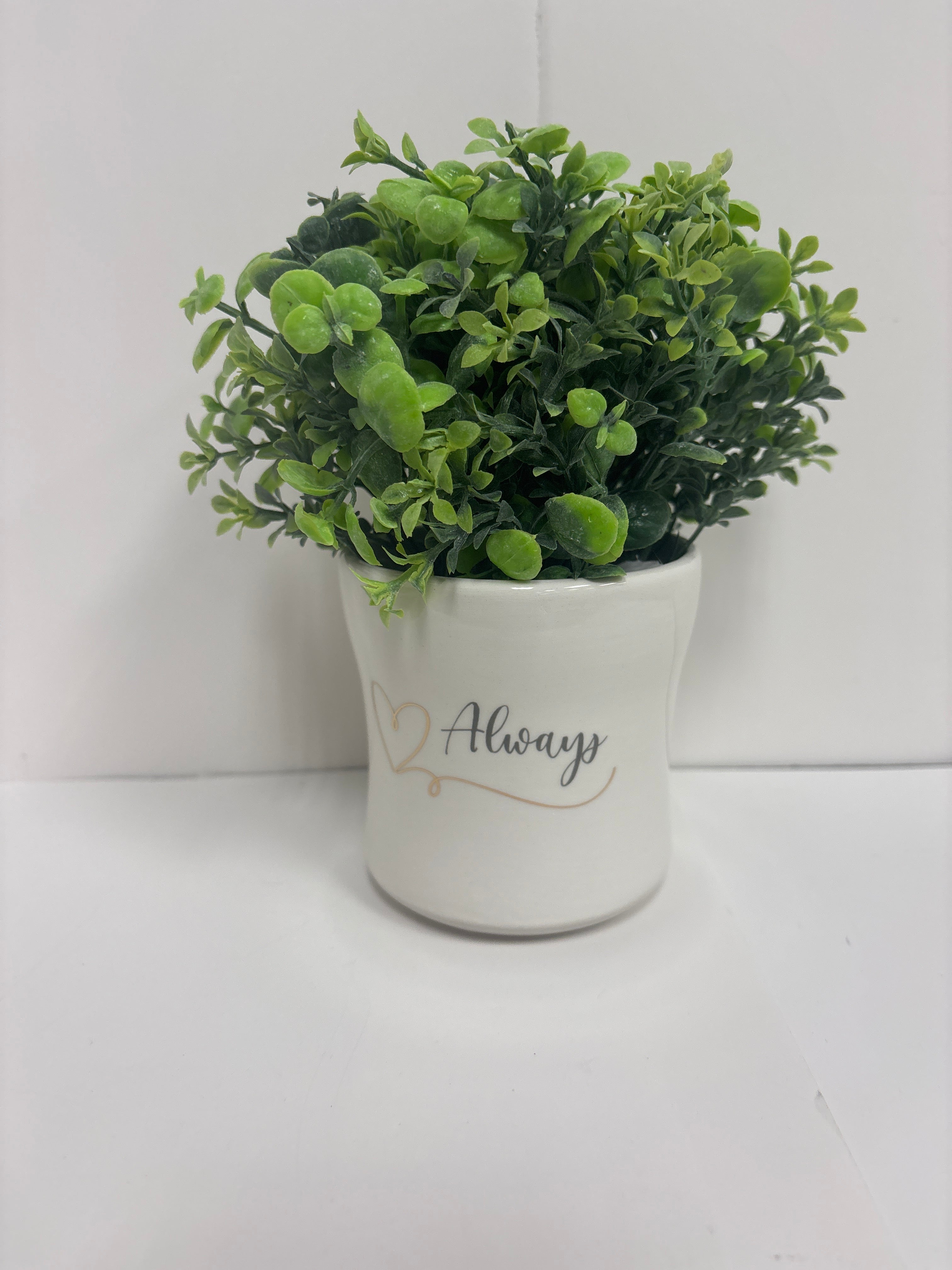 Ceramic Love Planter with artificial greens