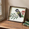Textile Beaded Chickadee with Wooden Frame
