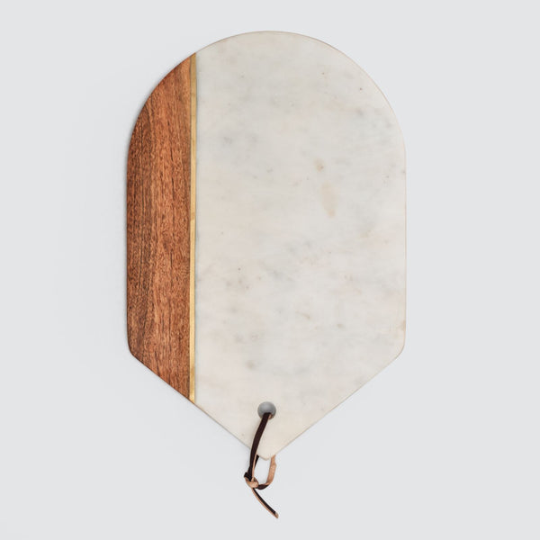Marble & Acacia Wood with Brass Inlay Cutting Board, Natural & White