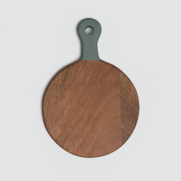 7" Round Shaped Mango Wood Cutting Board, Natural & Sky Gray