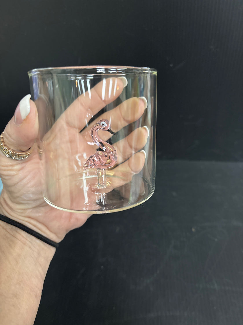 Stemless wine glass with Flamingo Figure