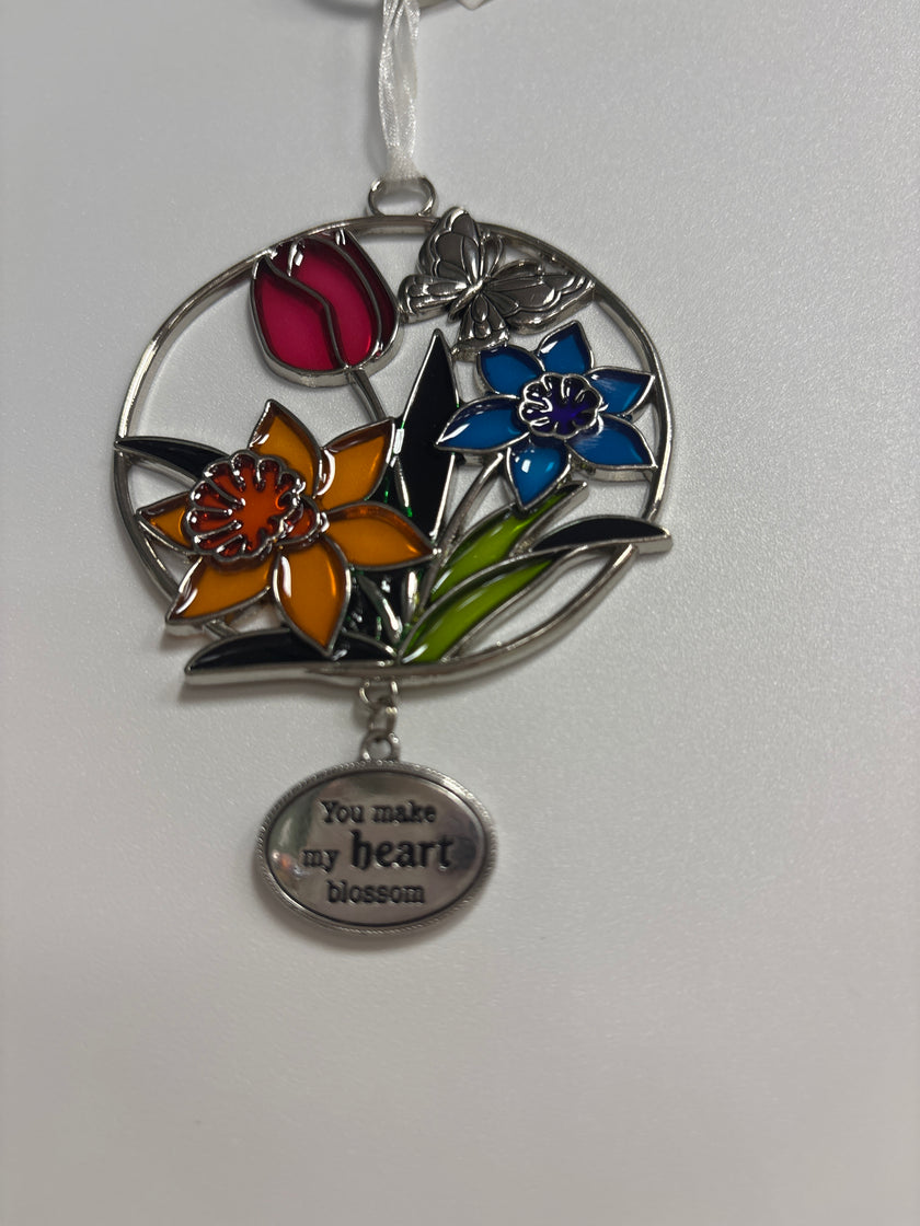 Floral stained glass keepsake ornaments