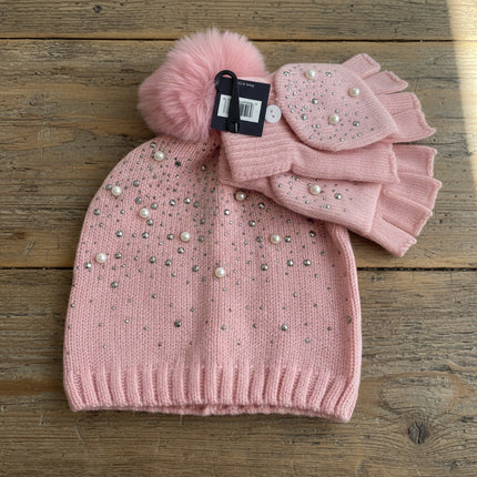 Bejeweled Knit Hat and Glove Set