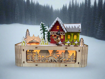 LED light up music box laser cut village house