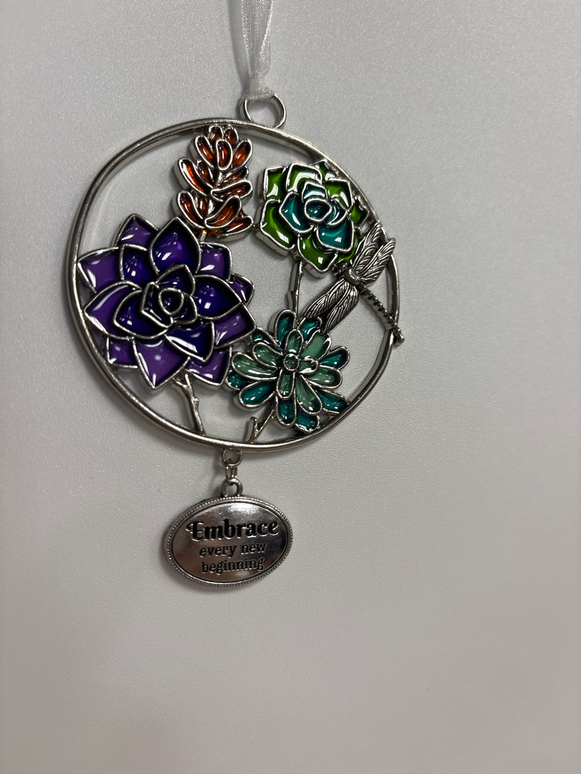 Floral stained glass keepsake ornaments
