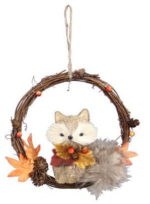 Straw Fabric Cozy Woodland Owl or Fox on Grapevine Wreath