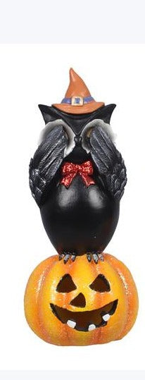 Resin Halloween Owl on Jack-o-Lantern Figurine