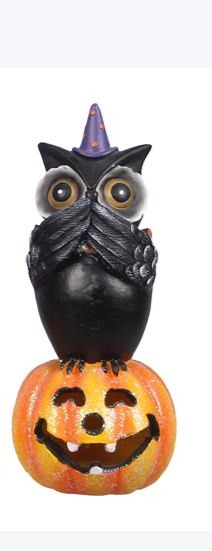 Resin Halloween Owl on Jack-o-Lantern Figurine