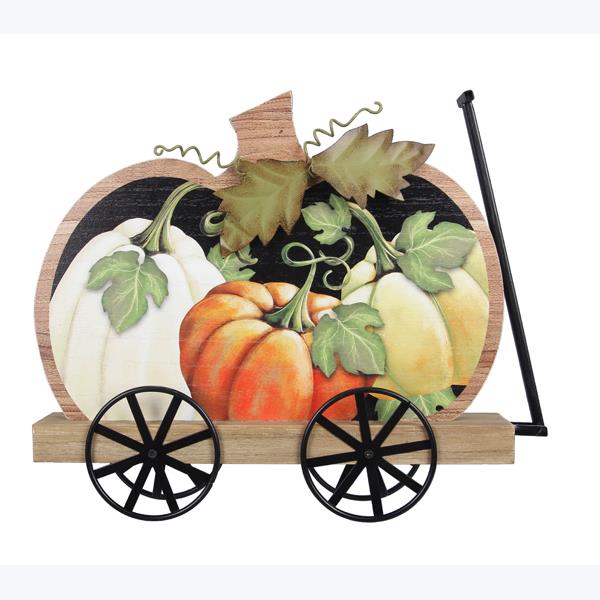 Wood Cozy Woodland Pumpkin Shaped Wagon Tabletop Sign