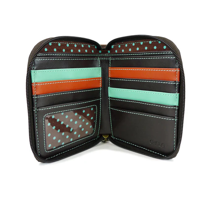Chala Vegan Leather Bull Dog Zip Around Wallet Wristlet