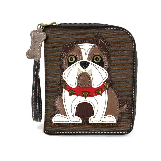 Chala Vegan Leather Bull Dog Zip Around Wallet Wristlet