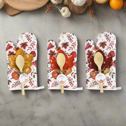 Ceramic Traditional Fall Spoon Rest & Oven Mitt