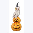 Resin Owl with witch's hat sitting on Stacked Pumpkin