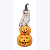 Resin Owl with witch's hat sitting on Stacked Pumpkin
