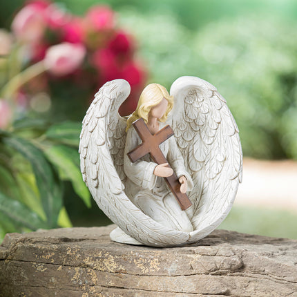 Angel with Cross Garden Statuary