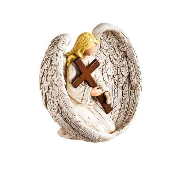 Angel with Cross Garden Statuary