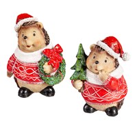 Holiday Hedgehogs With Hat and Greenery Figures