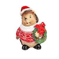 Holiday Hedgehogs With Hat and Greenery Figures