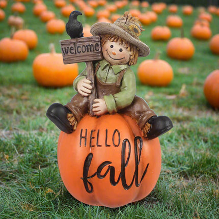 Resin Harvest Scarecrow on Pumpkin Figurine