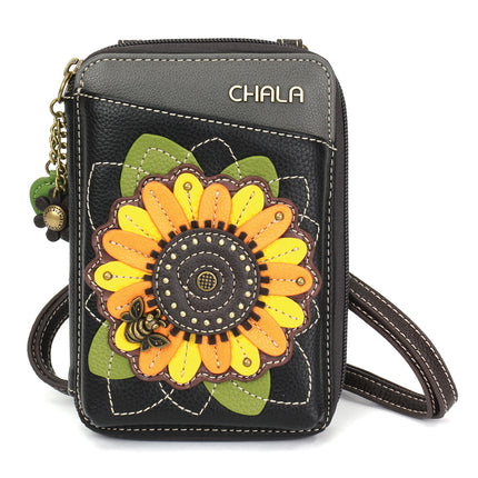 Chala  Large Wallet Crossbody - Sunflower- black