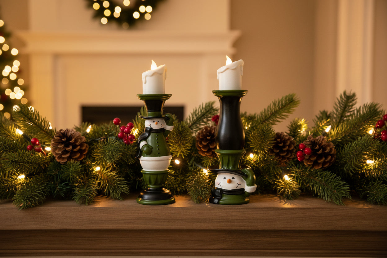 Resin Snowman LED Pillar Candle