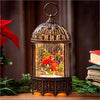 Holiday Poinsettia LED Bird Cage with Cardinals snow globe