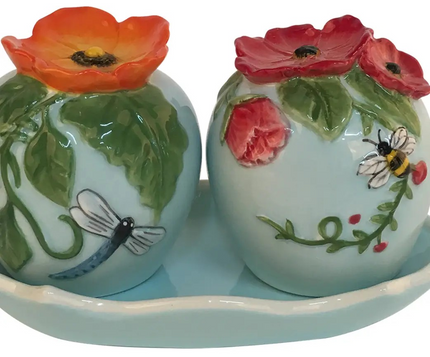 Wildflower Salt and Pepper set with resting dish