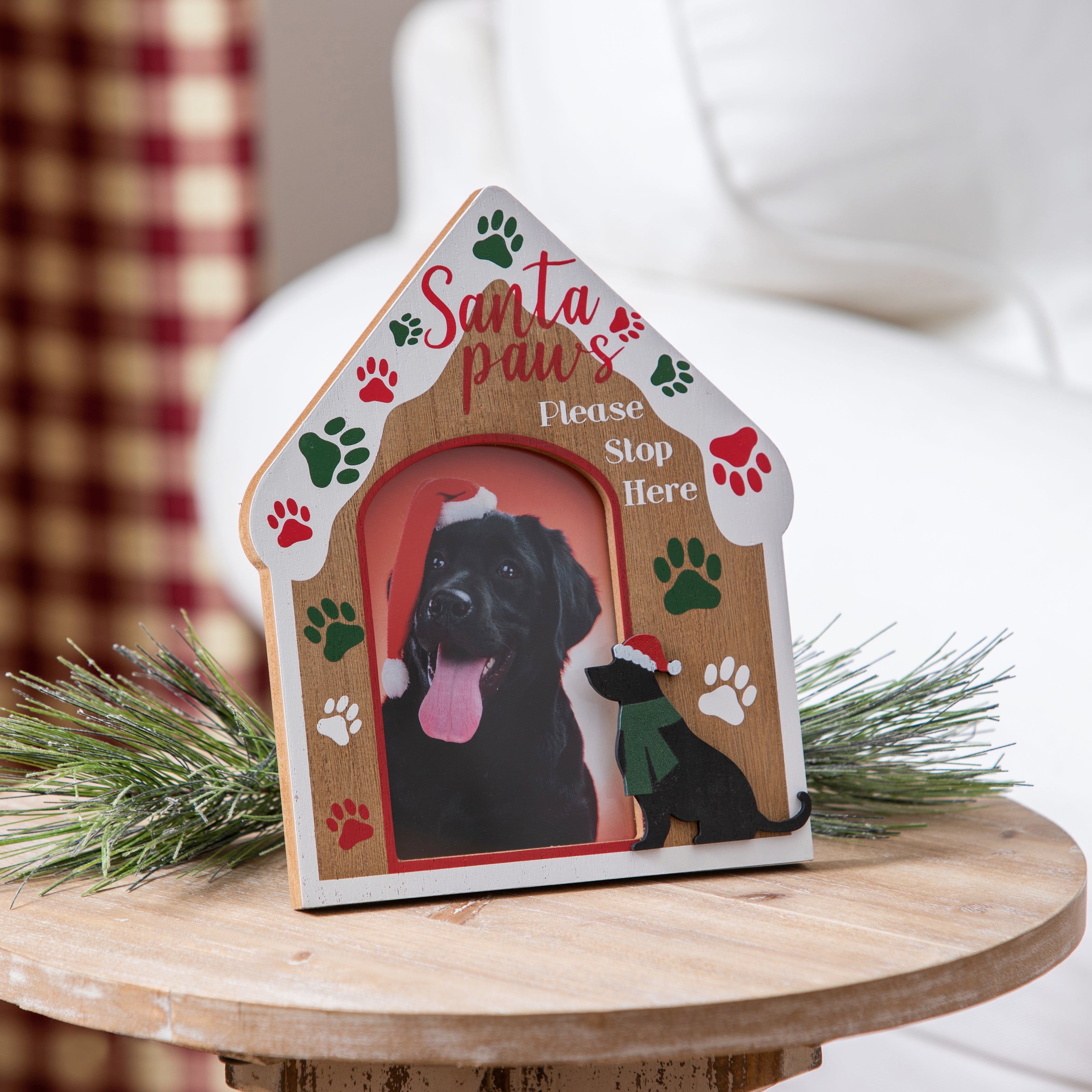 Santa Paws Please Stop Here Wood Holiday Pet Tabletop Frame