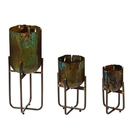 Metallic Patina Planter With Stand