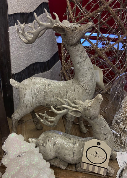 White Polystone Birch Bark Reindeer Décor-Set of 2