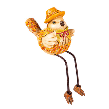 Resin Autumn Harvest Birds with Dangling Legs Table Décor