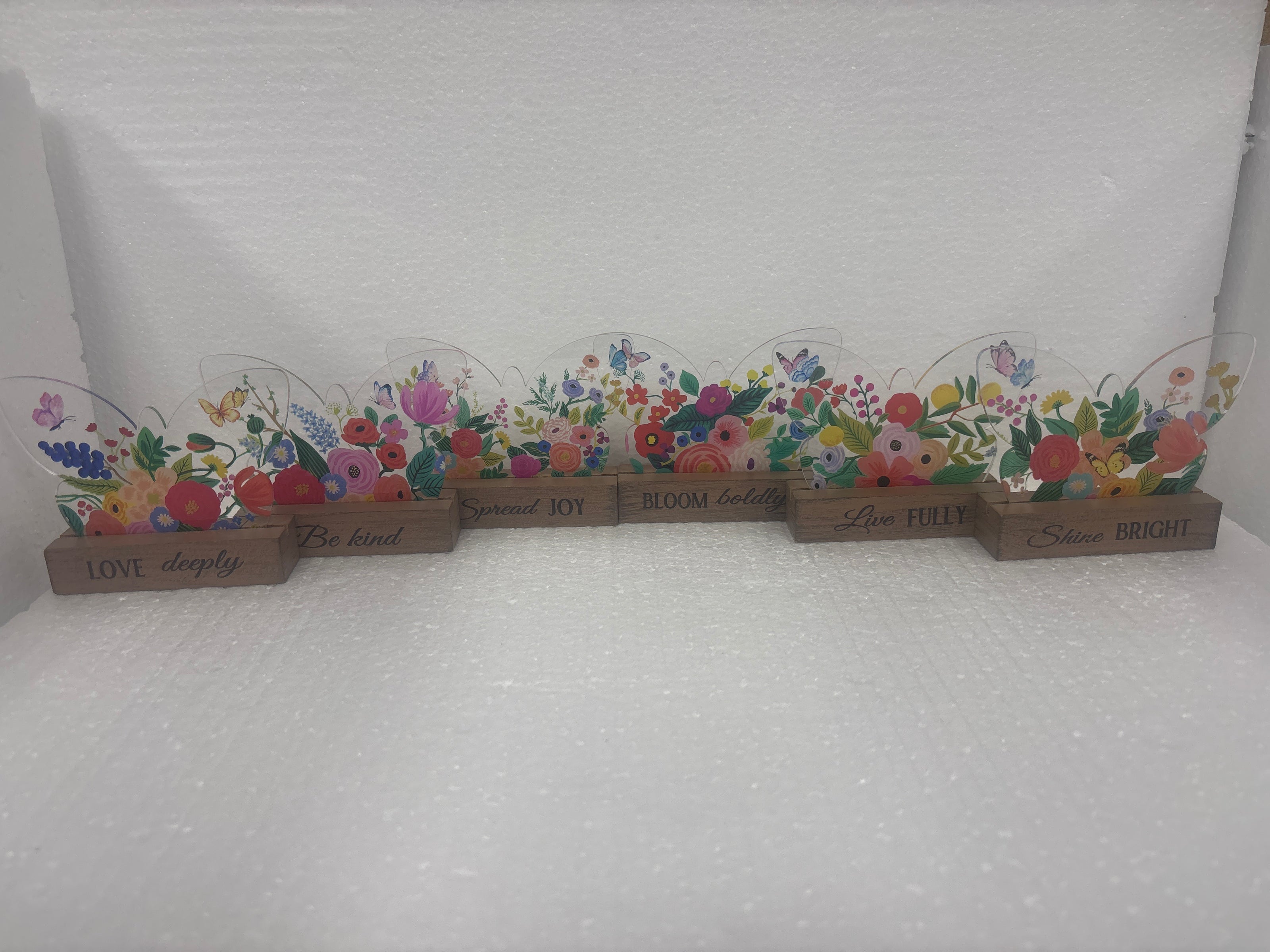 Glass Butterflies and wood talk blocks