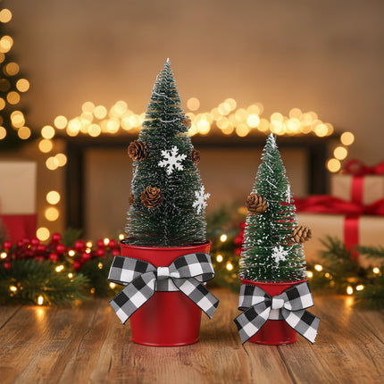Bottle Brush Christmas Tree in Red Metal Bucket