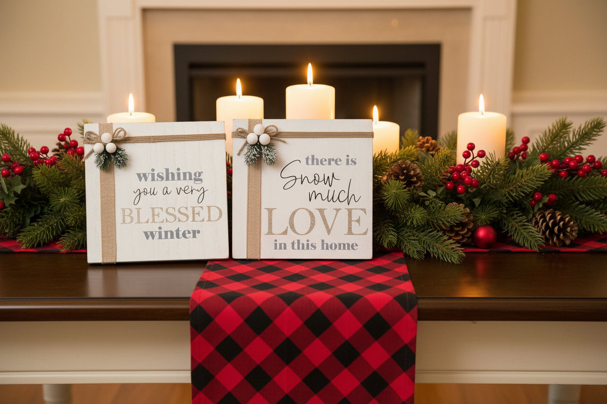 White Wooden Christmas Box Signs