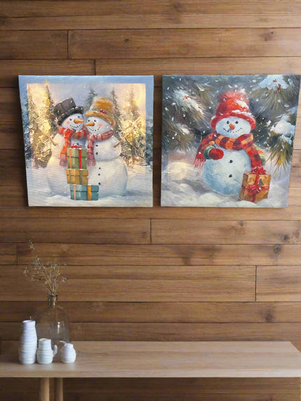 Snowman light up canvas wall art