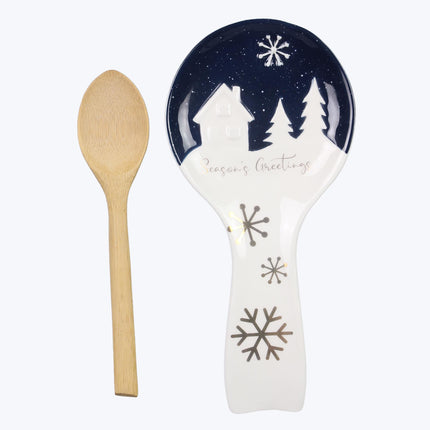 Ceramic Winter Solstice Spoon Rest w/ Spoon
