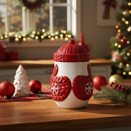 Ceramic Snowman Mitt Treat Jar