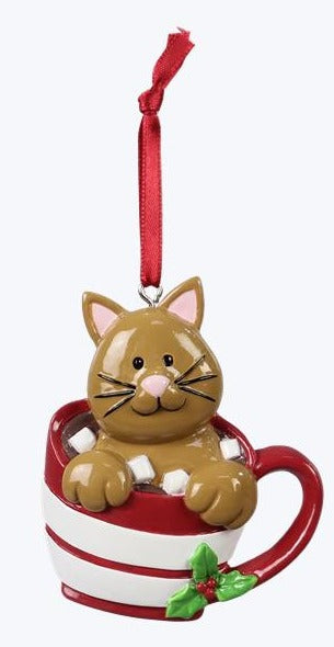 Resin Cat or Dog in Hot Chocolate Mug Ornament