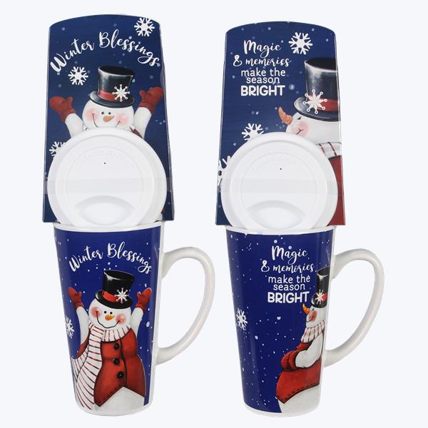 Ceramic Snowman Travel Mug w/Silicon Lid and Hot Chocolate Mix
