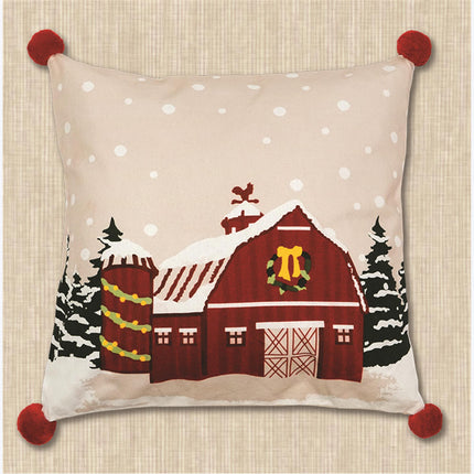 Christmas Barn Print Pillow