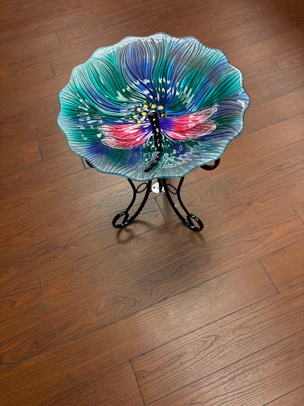 Glass Dragonfly Bird Bath