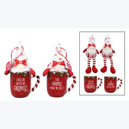 Ceramic Cocoa Mug with Plush Gnome Ornament