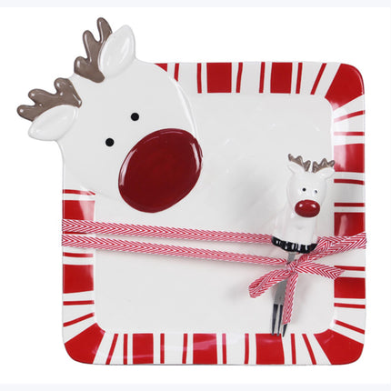 Reindeer serving plate with matching fork