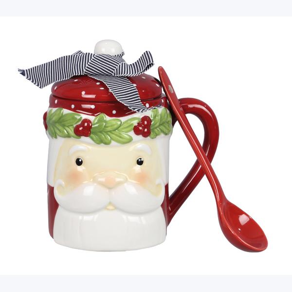 Ceramic Santa Mug with Lid & Spoon