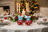 Christmas Ball Salt & Pepper Shakers with Blue Ribbon