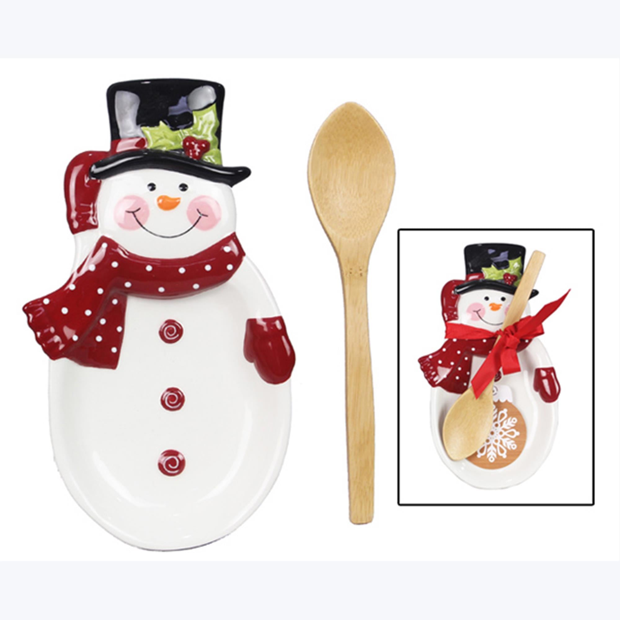 Ceramic Snowman plate with wooden spoon