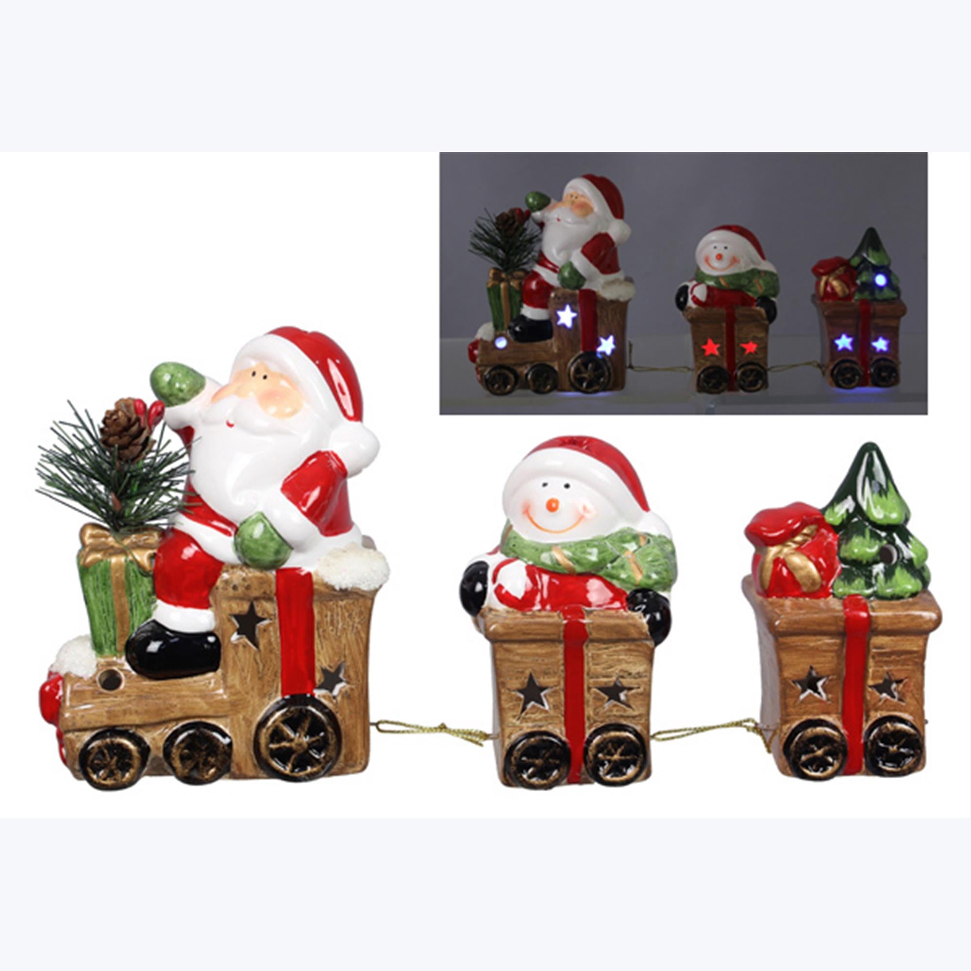 Ceramic Santa/Snowman Gift Train with LED Ligh