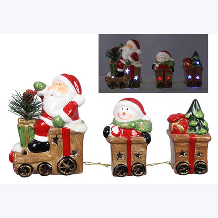 Ceramic Santa/Snowman Gift Train with LED Ligh