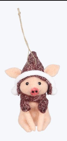 Wool Felt Country Christmas Pig Ornament
